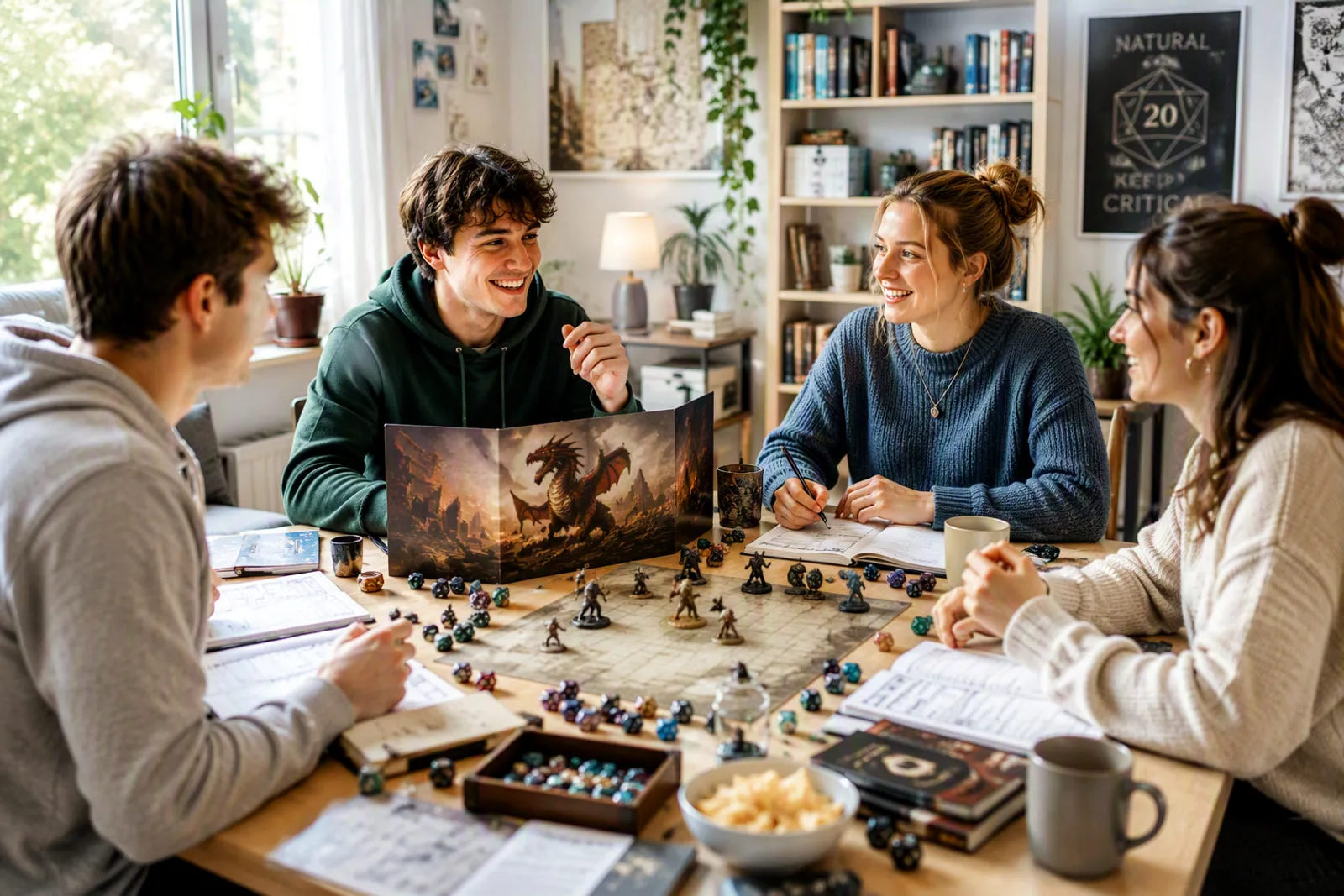 Eine Rollenspielrunde am Wohnzimmertisch